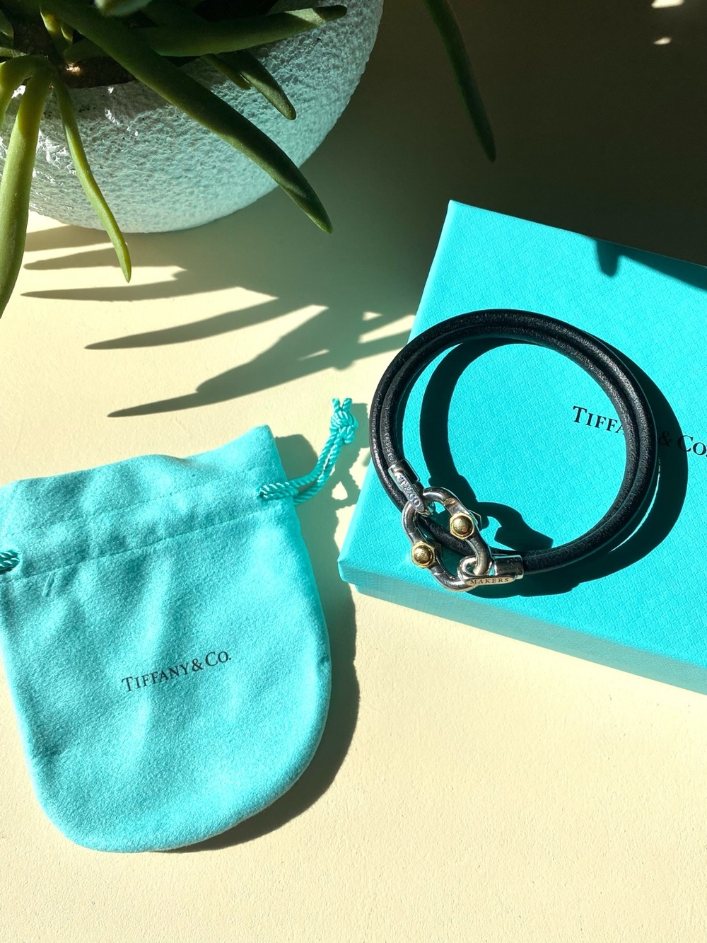TIFFANY & CO. - 1837 Makers Calfskin Leather Cord Bracelet with SS & 18K
Gold